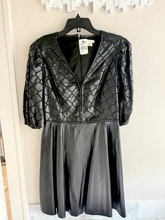 Shoshanna Oakley Faux Leather Minidress, NEW WT, Jet (Size 8) - Picture 2 of 4